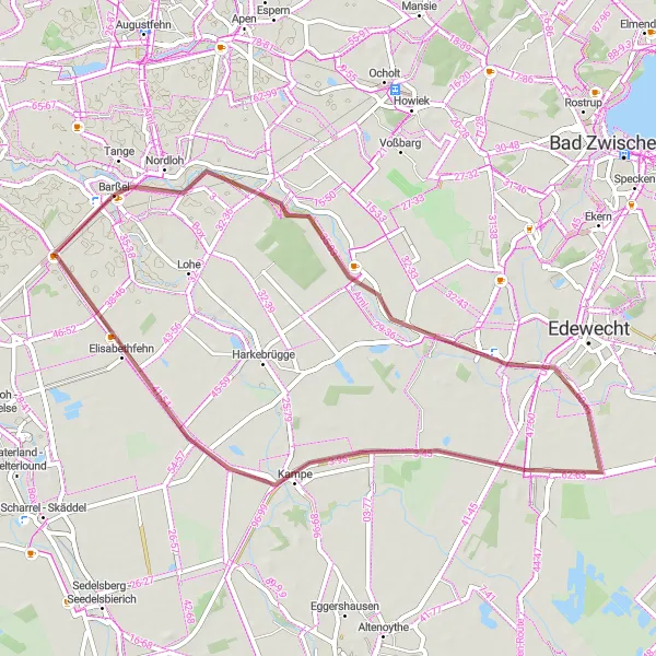 Map miniature of "Hidden Treasures: Godensholt to Barßel" cycling inspiration in Weser-Ems, Germany. Generated by Tarmacs.app cycling route planner