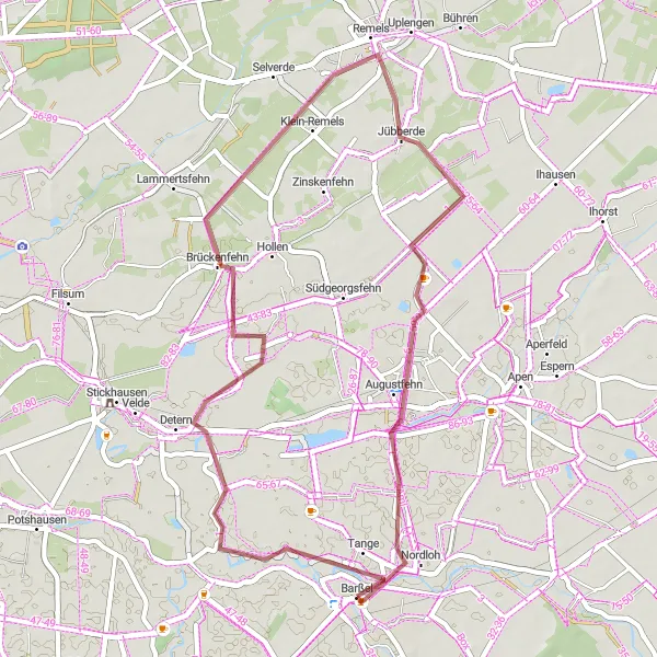 Karten-Miniaturansicht der Radinspiration "Erkunde die Natur auf Schotterwegen" in Weser-Ems, Germany. Erstellt vom Tarmacs.app-Routenplaner für Radtouren