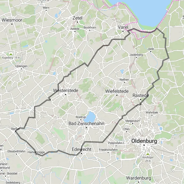 Map miniature of "The Biking Delights of Barßel and Beyond" cycling inspiration in Weser-Ems, Germany. Generated by Tarmacs.app cycling route planner