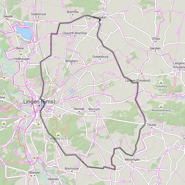 Karten-Miniaturansicht der Radinspiration "Entspannte Tour durch Langen (Emsland) und Messingen" in Weser-Ems, Germany. Erstellt vom Tarmacs.app-Routenplaner für Radtouren