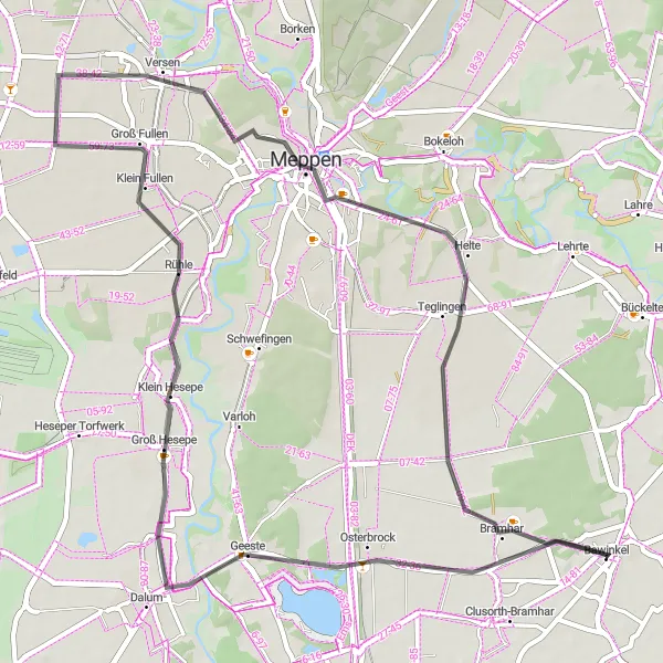 Karten-Miniaturansicht der Radinspiration "Bawinkel-Tour über Geeste und Meppen" in Weser-Ems, Germany. Erstellt vom Tarmacs.app-Routenplaner für Radtouren