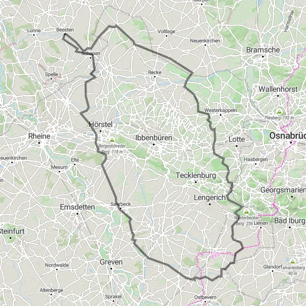 Karten-Miniaturansicht der Radinspiration "Panorama-Route von Beesten nach Schapen" in Weser-Ems, Germany. Erstellt vom Tarmacs.app-Routenplaner für Radtouren