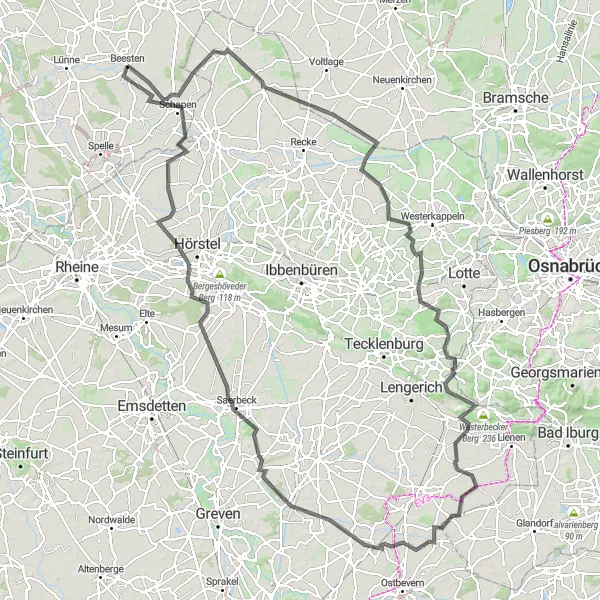 Map miniature of "Schale to Saerbeck Adventure" cycling inspiration in Weser-Ems, Germany. Generated by Tarmacs.app cycling route planner