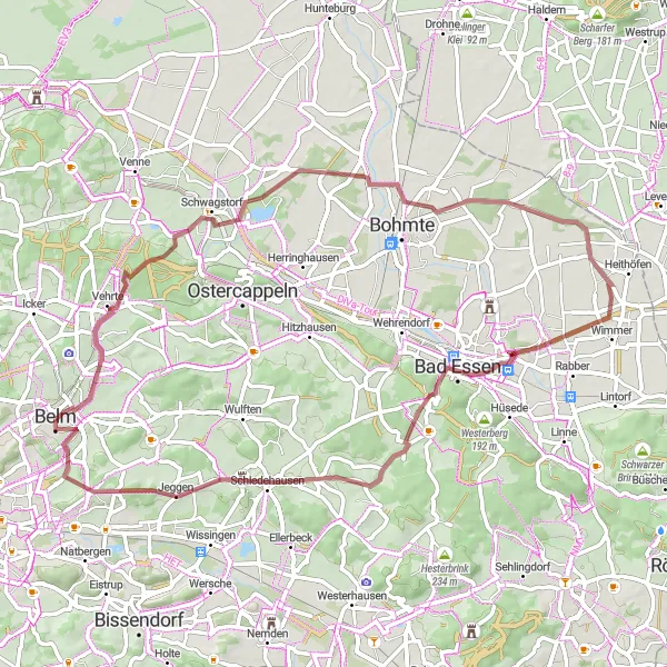 Karten-Miniaturansicht der Radinspiration "Graveltour um Belm" in Weser-Ems, Germany. Erstellt vom Tarmacs.app-Routenplaner für Radtouren