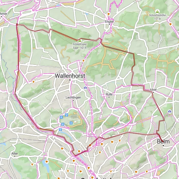 Map miniature of "Belm - Gravel Adventure" cycling inspiration in Weser-Ems, Germany. Generated by Tarmacs.app cycling route planner