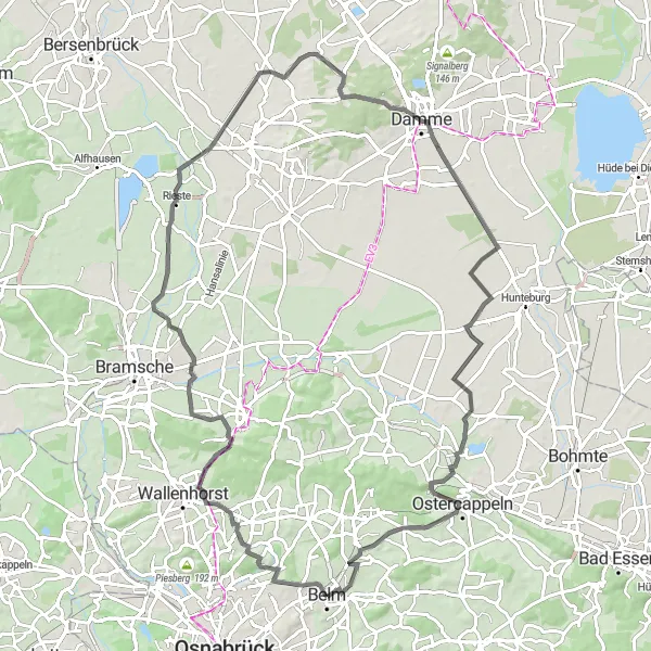 Map miniature of "Belm to Damme Road Cycling Route" cycling inspiration in Weser-Ems, Germany. Generated by Tarmacs.app cycling route planner