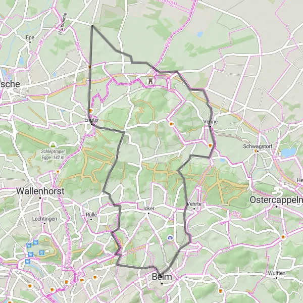 Karten-Miniaturansicht der Radinspiration "Entdeckungstour durch Limberg und Belm" in Weser-Ems, Germany. Erstellt vom Tarmacs.app-Routenplaner für Radtouren