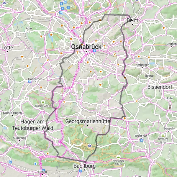 Map miniature of "Belm - Kloster Oesede Loop" cycling inspiration in Weser-Ems, Germany. Generated by Tarmacs.app cycling route planner