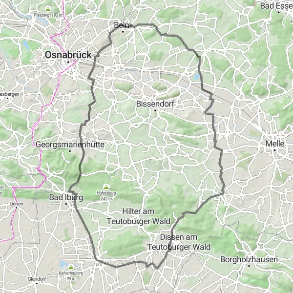 Map miniature of "Belm - Wellinger Berg Loop" cycling inspiration in Weser-Ems, Germany. Generated by Tarmacs.app cycling route planner