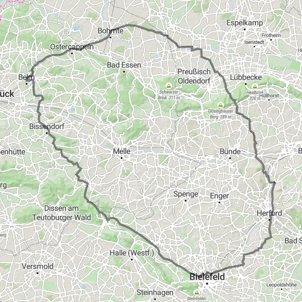 Map miniature of "Belm to Bissendorf Road Cycling Route" cycling inspiration in Weser-Ems, Germany. Generated by Tarmacs.app cycling route planner