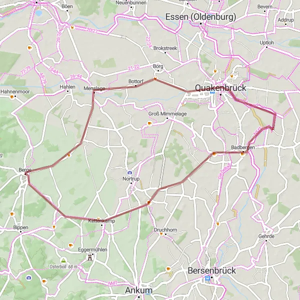 Map miniature of "Menslage Gravel Adventure" cycling inspiration in Weser-Ems, Germany. Generated by Tarmacs.app cycling route planner