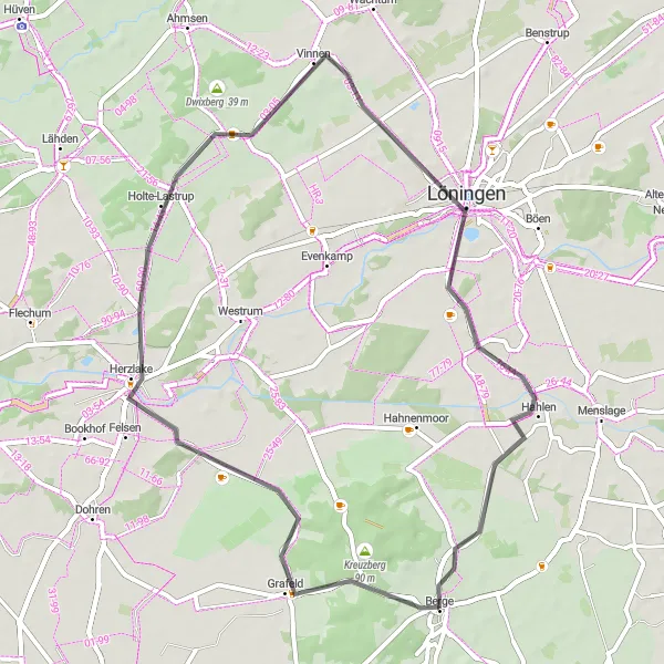 Map miniature of "Kreuzberg Loop" cycling inspiration in Weser-Ems, Germany. Generated by Tarmacs.app cycling route planner