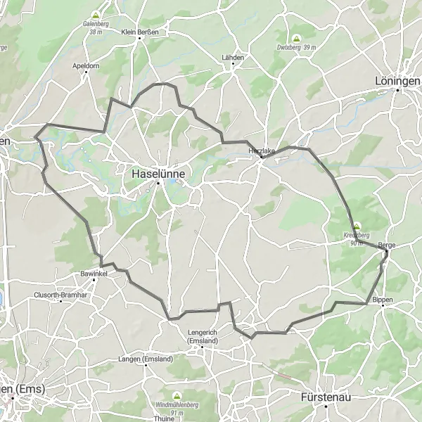 Map miniature of "Westerloh-Loop" cycling inspiration in Weser-Ems, Germany. Generated by Tarmacs.app cycling route planner