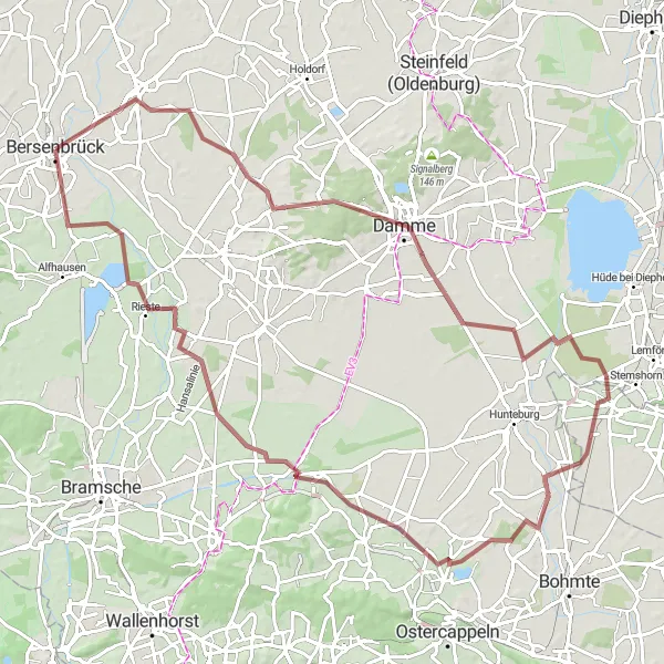 Map miniature of "Gehrde to Bersenbrück" cycling inspiration in Weser-Ems, Germany. Generated by Tarmacs.app cycling route planner