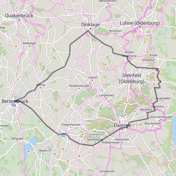 Map miniature of "Discover Dinklage and Beyond" cycling inspiration in Weser-Ems, Germany. Generated by Tarmacs.app cycling route planner