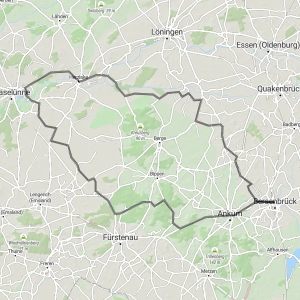 Map miniature of "The Scenic Routes of Weser-Ems" cycling inspiration in Weser-Ems, Germany. Generated by Tarmacs.app cycling route planner