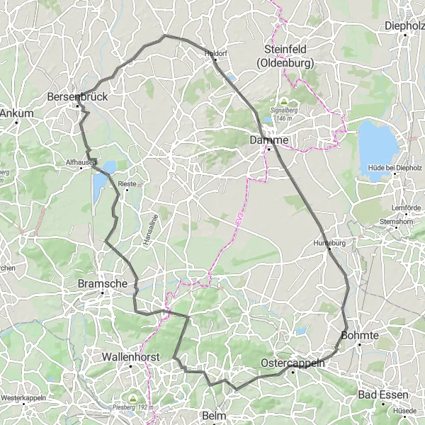 Map miniature of "Explore Weser-Ems - Gehrde Route" cycling inspiration in Weser-Ems, Germany. Generated by Tarmacs.app cycling route planner