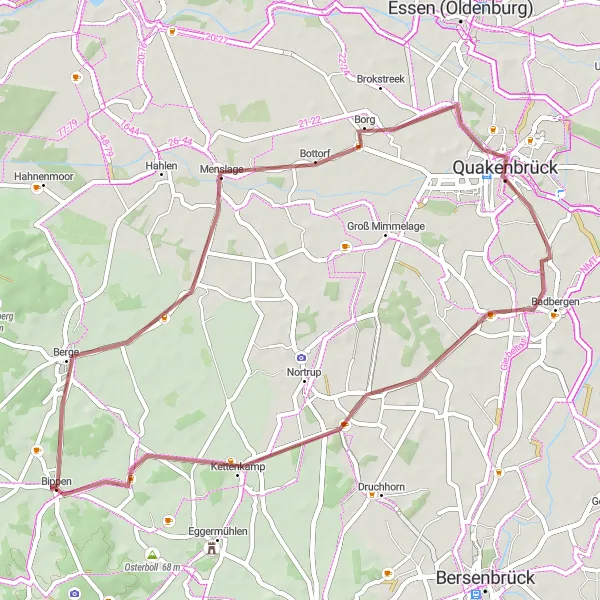 Karten-Miniaturansicht der Radinspiration "Gravelroute von Bippen nach Kettenkamp" in Weser-Ems, Germany. Erstellt vom Tarmacs.app-Routenplaner für Radtouren