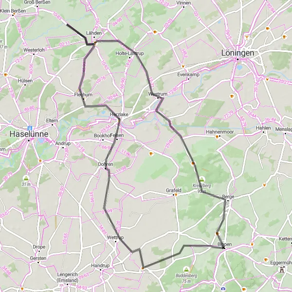 Map miniature of "Bippen to Stift Börstel Road Route" cycling inspiration in Weser-Ems, Germany. Generated by Tarmacs.app cycling route planner