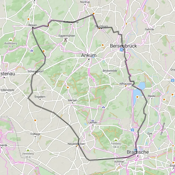 Karten-Miniaturansicht der Radinspiration "Roadroute von Bippen nach Neuenkirchen" in Weser-Ems, Germany. Erstellt vom Tarmacs.app-Routenplaner für Radtouren