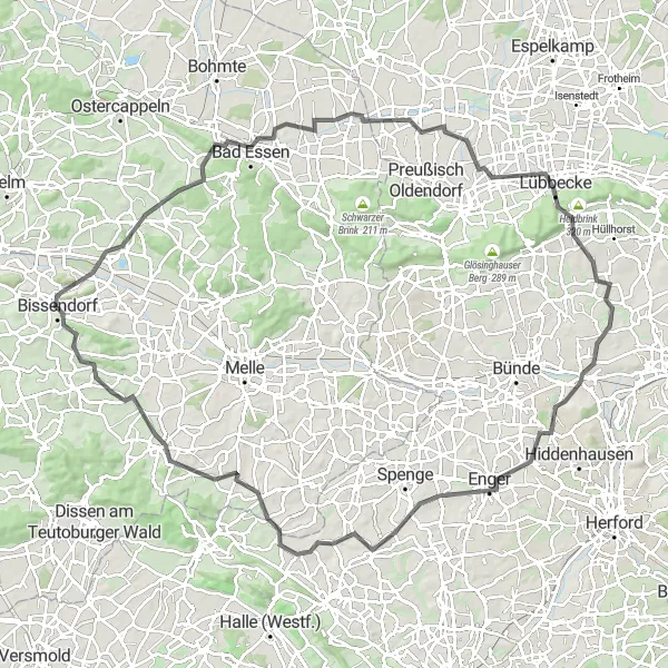 Map miniature of "The Weser-Ems Adventure" cycling inspiration in Weser-Ems, Germany. Generated by Tarmacs.app cycling route planner