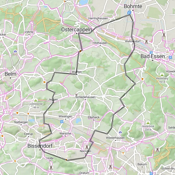 Map miniature of "The Weser Hills Loop" cycling inspiration in Weser-Ems, Germany. Generated by Tarmacs.app cycling route planner