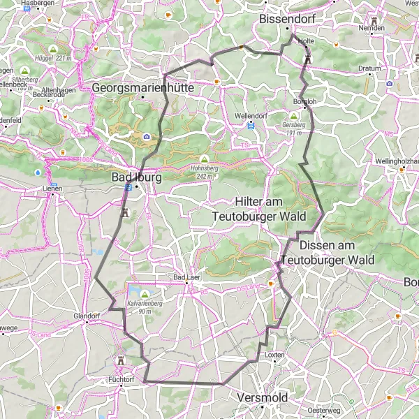 Map miniature of "Bissendorf Castle Ride" cycling inspiration in Weser-Ems, Germany. Generated by Tarmacs.app cycling route planner