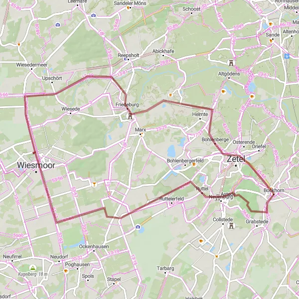 Karten-Miniaturansicht der Radinspiration "Graveltour von Neuenburg nach Zetel" in Weser-Ems, Germany. Erstellt vom Tarmacs.app-Routenplaner für Radtouren