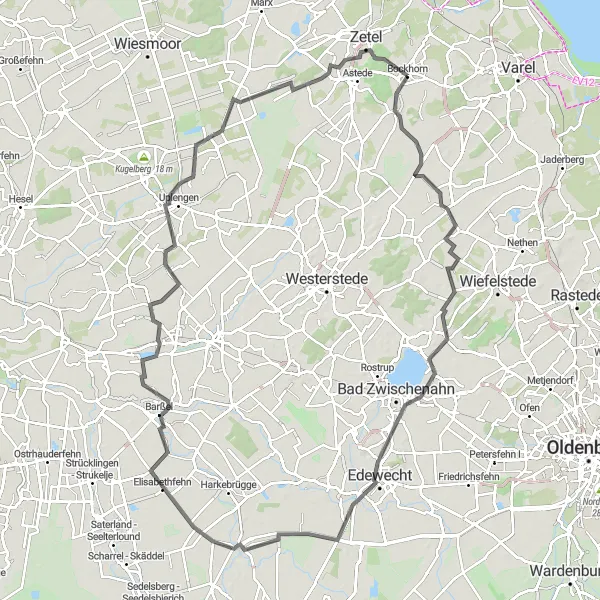 Karten-Miniaturansicht der Radinspiration "Rundtour von Bockhorn nach Uplengen" in Weser-Ems, Germany. Erstellt vom Tarmacs.app-Routenplaner für Radtouren