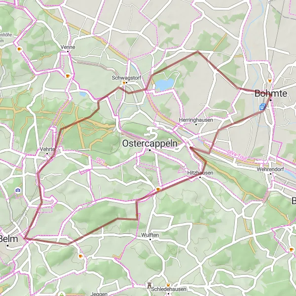Karten-Miniaturansicht der Radinspiration "Erforschung der Hallaubusch-Gravelroute" in Weser-Ems, Germany. Erstellt vom Tarmacs.app-Routenplaner für Radtouren