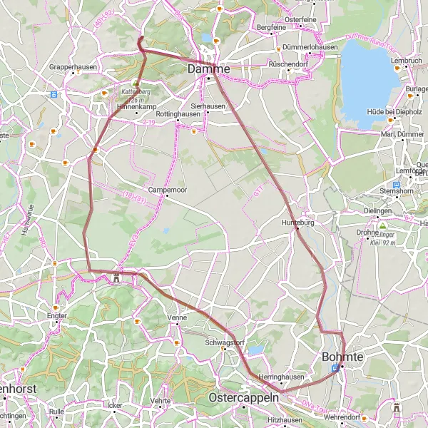 Map miniature of "Nature and History Gravel Route" cycling inspiration in Weser-Ems, Germany. Generated by Tarmacs.app cycling route planner