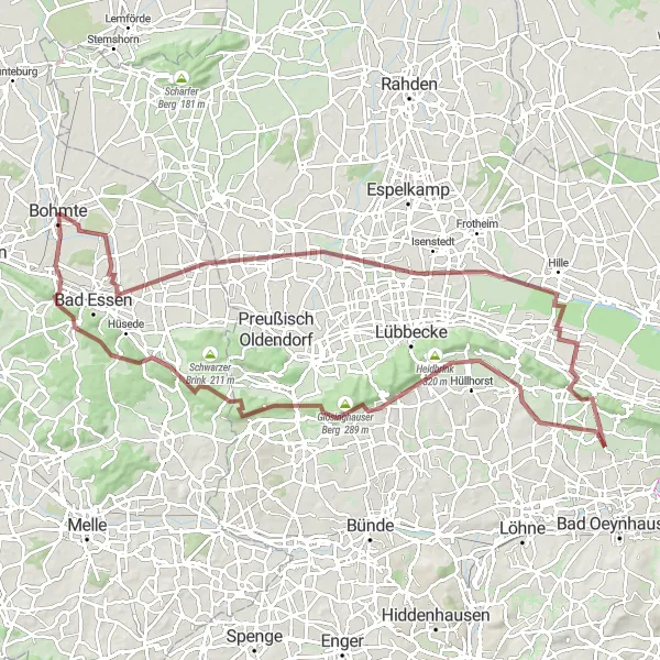 Karten-Miniaturansicht der Radinspiration "Abenteuerliche Erkundungstour rund um Bohmte" in Weser-Ems, Germany. Erstellt vom Tarmacs.app-Routenplaner für Radtouren