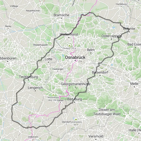 Map miniature of "Teutoburg Forest Explorer" cycling inspiration in Weser-Ems, Germany. Generated by Tarmacs.app cycling route planner