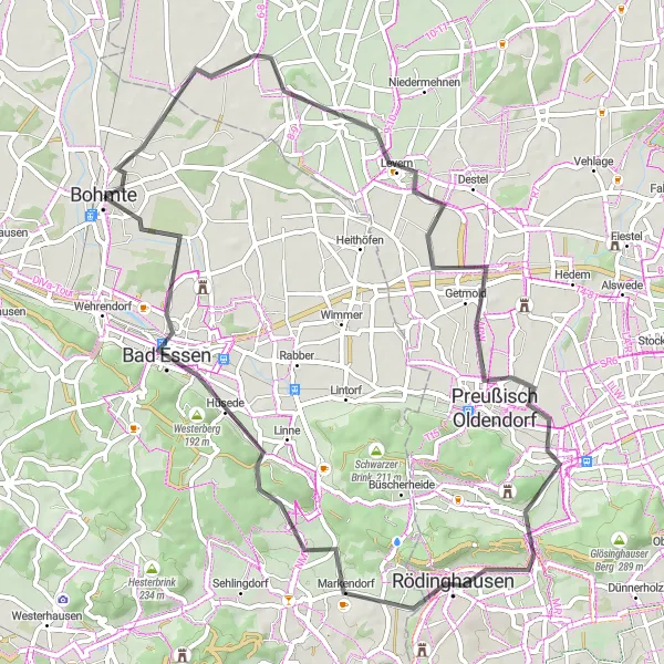 Map miniature of "Exploring Bad Holzhausen and Beyond" cycling inspiration in Weser-Ems, Germany. Generated by Tarmacs.app cycling route planner