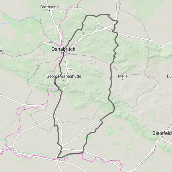 Karten-Miniaturansicht der Radinspiration "Herausfordernde Strecke durch die Region" in Weser-Ems, Germany. Erstellt vom Tarmacs.app-Routenplaner für Radtouren