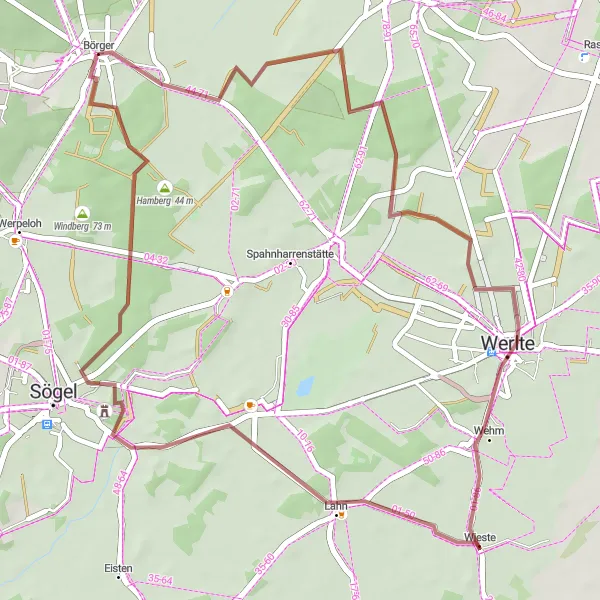 Map miniature of "Gravel Adventure" cycling inspiration in Weser-Ems, Germany. Generated by Tarmacs.app cycling route planner