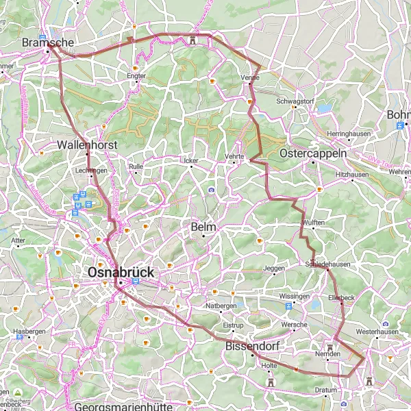 Karten-Miniaturansicht der Radinspiration "Entdecken Sie das Osnabrücker Land" in Weser-Ems, Germany. Erstellt vom Tarmacs.app-Routenplaner für Radtouren