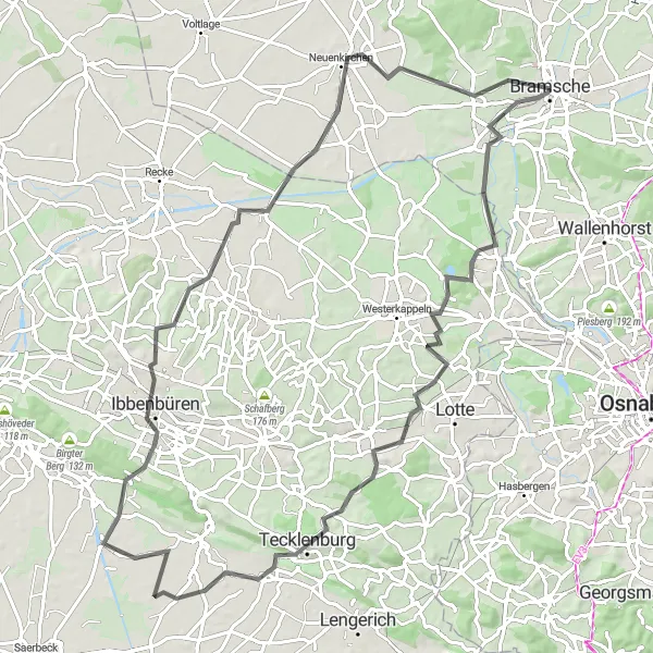 Karten-Miniaturansicht der Radinspiration "Straßenrunde um Bramsche" in Weser-Ems, Germany. Erstellt vom Tarmacs.app-Routenplaner für Radtouren