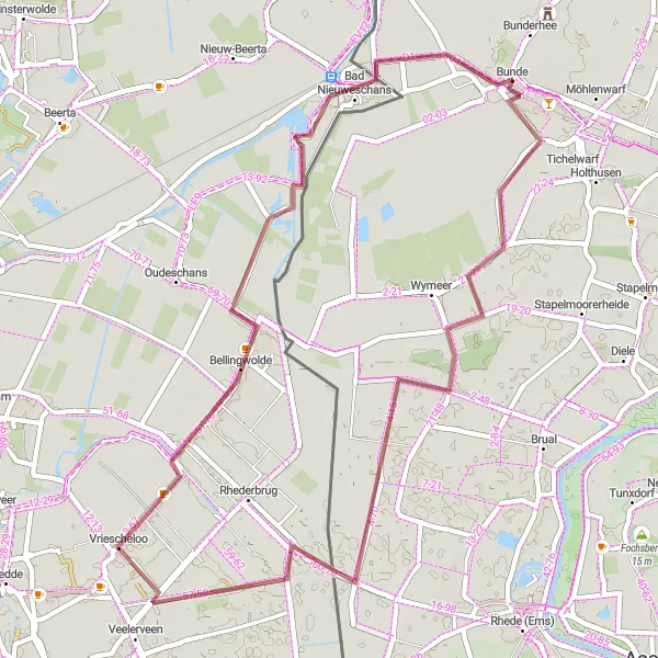 Map miniature of "Eastern Exploration" cycling inspiration in Weser-Ems, Germany. Generated by Tarmacs.app cycling route planner