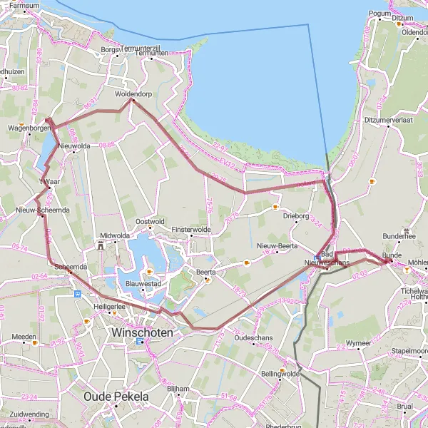 Map miniature of "Northern Expedition" cycling inspiration in Weser-Ems, Germany. Generated by Tarmacs.app cycling route planner