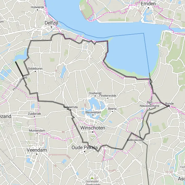 Map miniature of "Weser-Ems Round Trip 3" cycling inspiration in Weser-Ems, Germany. Generated by Tarmacs.app cycling route planner