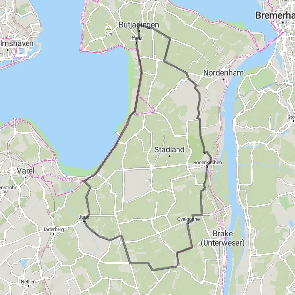 Map miniature of "Road Cycling Route 3" cycling inspiration in Weser-Ems, Germany. Generated by Tarmacs.app cycling route planner
