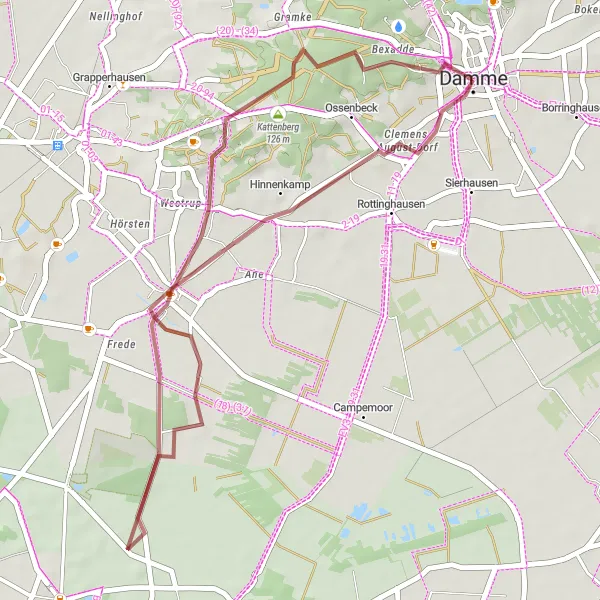 Map miniature of "Short and Scenic Gravel Route to Vörden" cycling inspiration in Weser-Ems, Germany. Generated by Tarmacs.app cycling route planner
