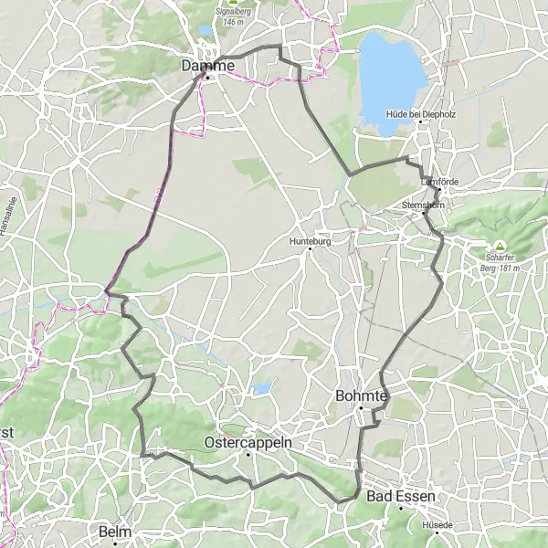 Map miniature of "Road Adventure through Rüschendorf and Süntelstein" cycling inspiration in Weser-Ems, Germany. Generated by Tarmacs.app cycling route planner