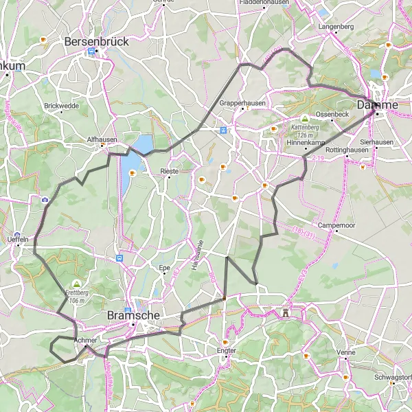 Map miniature of "Damme and Surroundings" cycling inspiration in Weser-Ems, Germany. Generated by Tarmacs.app cycling route planner