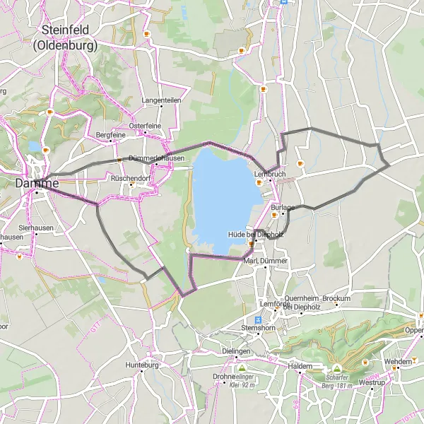 Map miniature of "Scenic Views and Nature Trails" cycling inspiration in Weser-Ems, Germany. Generated by Tarmacs.app cycling route planner