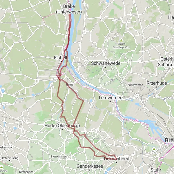 Map miniature of "Scenic Journey through Berne and Elsfleth" cycling inspiration in Weser-Ems, Germany. Generated by Tarmacs.app cycling route planner