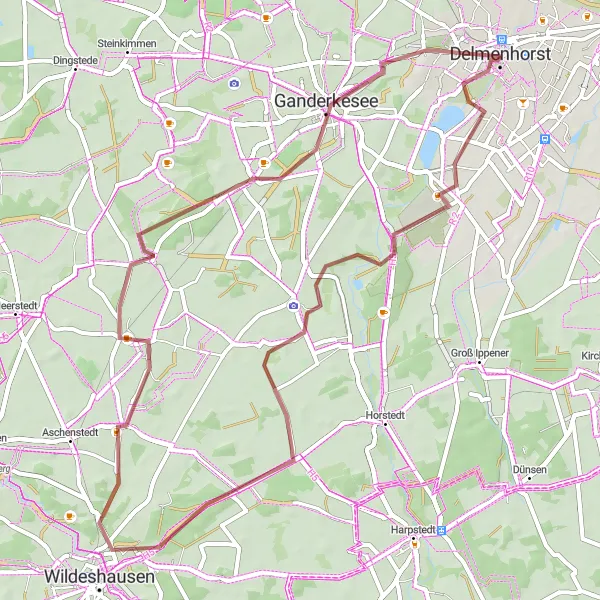 Map miniature of "Explore Nature in Hengsterholz and Delmenhorst" cycling inspiration in Weser-Ems, Germany. Generated by Tarmacs.app cycling route planner