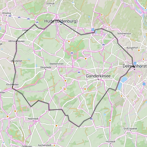Map miniature of "Kirchhatten Loop" cycling inspiration in Weser-Ems, Germany. Generated by Tarmacs.app cycling route planner