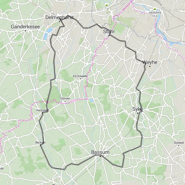 Map miniature of "Syke Exploration" cycling inspiration in Weser-Ems, Germany. Generated by Tarmacs.app cycling route planner